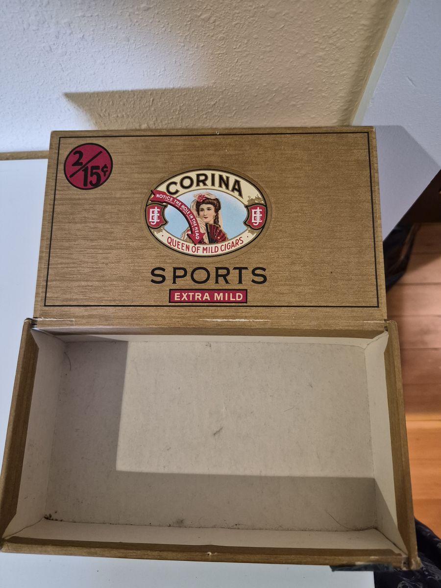 Vintage Corina Sports Extra Mild Cigars Wooden Box, J. E. Y. & Cia, Collectible Tobacco Advertising