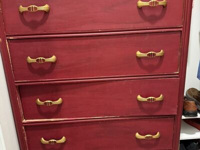 Vintage 4 Drawer Dresser Burgundy Red