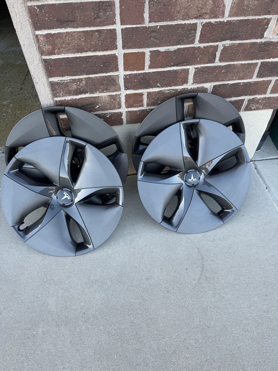 Set of 4 Tesla Model 3 18" Wheel Covers Caps Hubcaps Dark Gray OEM like new 