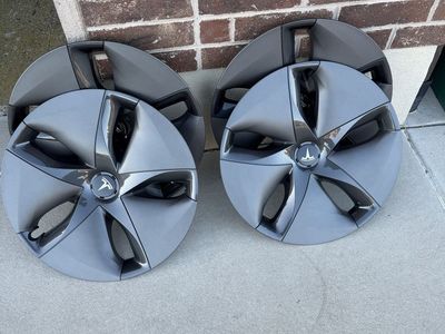 Set of 4 Tesla Model 3 18" Wheel Covers Caps Hubcaps Dark Gray OEM like new