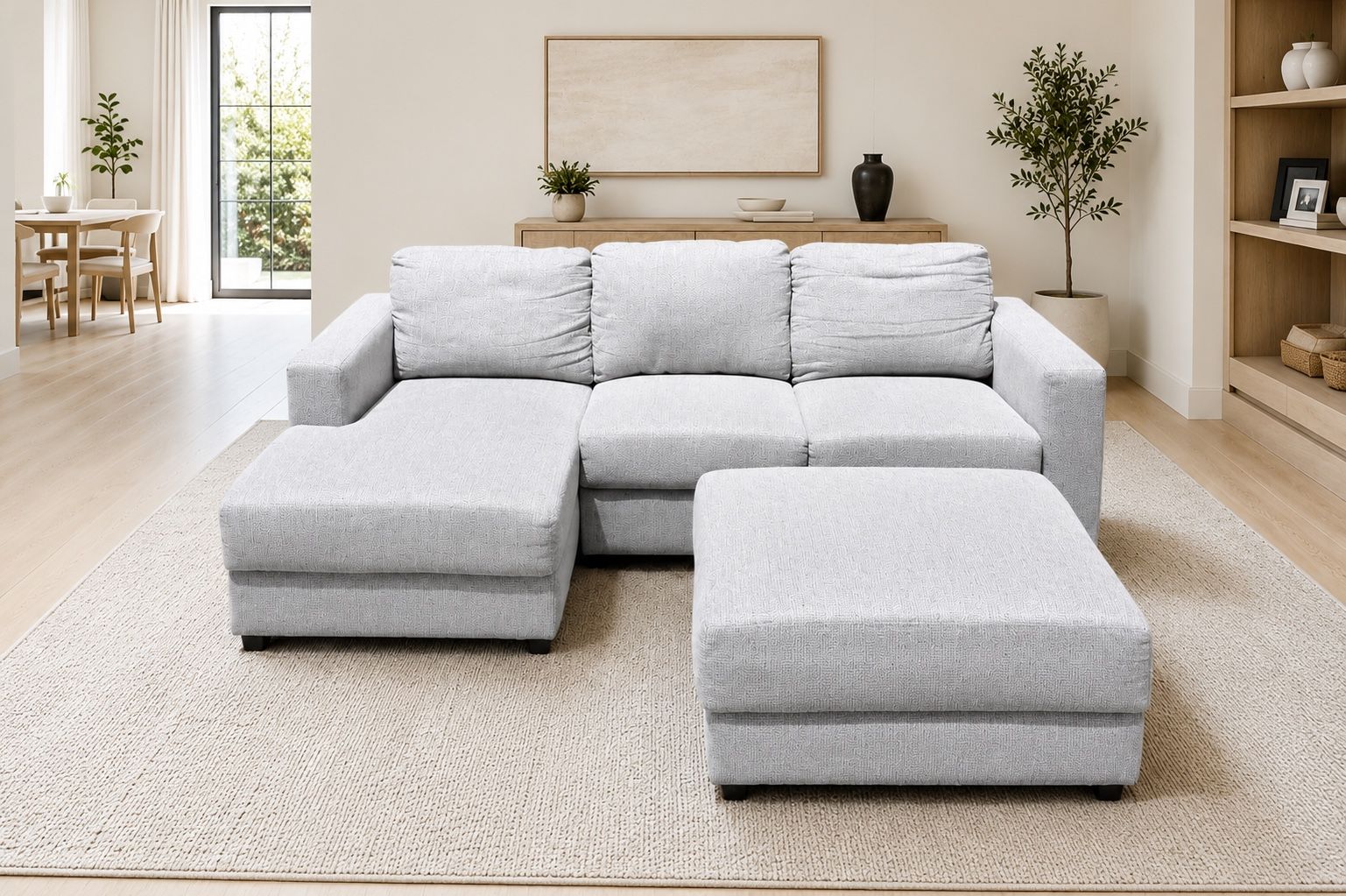 WILLING TO NEGOTIATE! Spacious Light Gray Sectional Sofa with Reversible Chaise & Ottoman