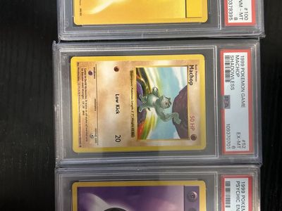 1999 Pokemon Game Machop Shadowless PSA 6, Lightning Energy PSA 8, Psychic Energy PSA 8 - Graded Cards