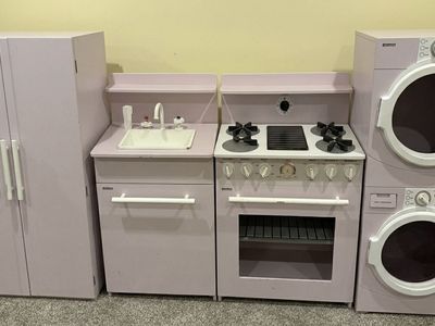 Kenmore Kids Play Kitchen Appliances: Refrigerator, Stove, Washer & Dryer Set - Pink Wooden Toy