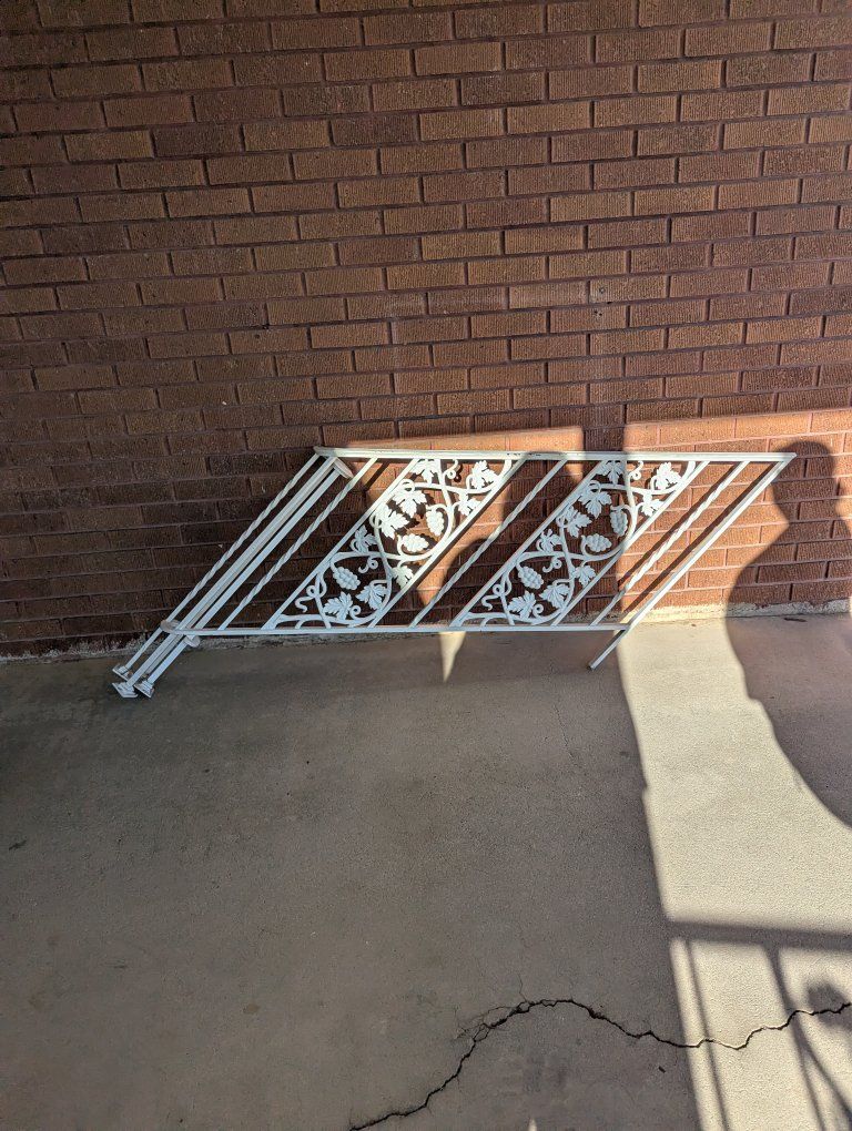 Vintage White Wrought Iron Porch Railing with Decorative Grapevine Pattern - Section 1