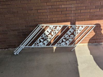 Vintage White Wrought Iron Porch Railing with Decorative Grapevine Pattern - Section 1