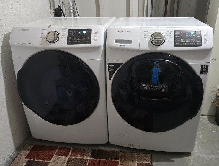 Samsung White Front Load Washer and Dryer Set with AddWash - MultiSteam Vent Sensor