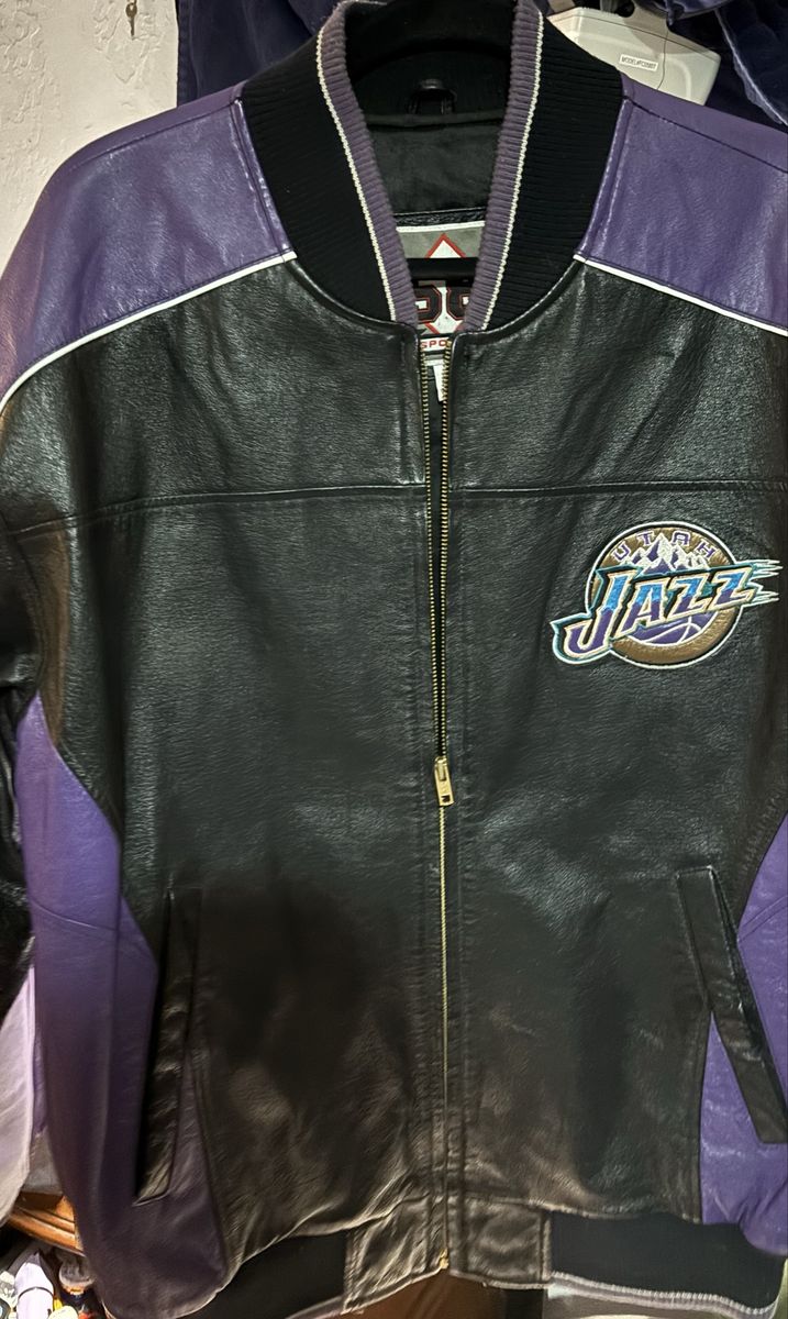 Vintage 90s NBA Utah Jazz Leather Jacket by Carl Banks - Purple & Black - Size M