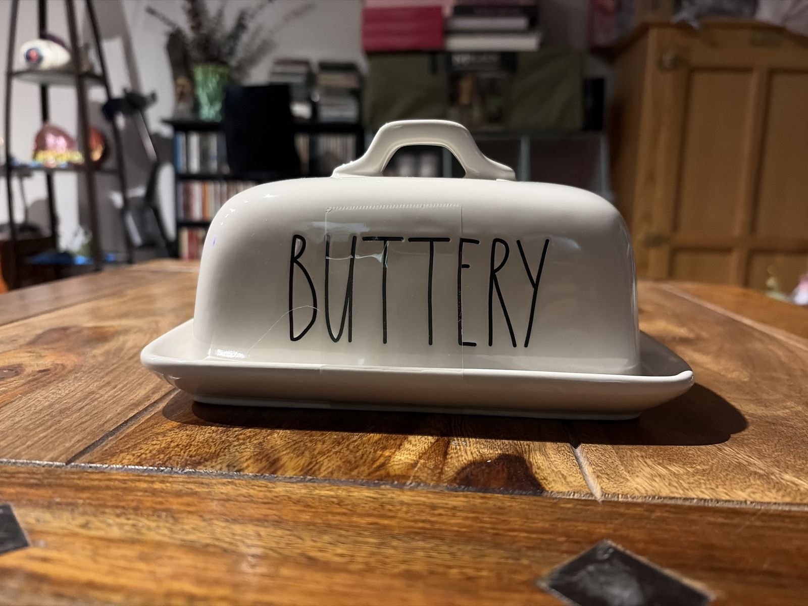Rae Dunn "Buttery" Ceramic Butter Dish with Lid, White