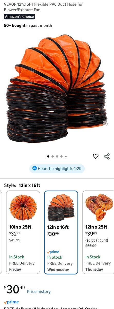 vevor 12x16 flexible duct 2-pack