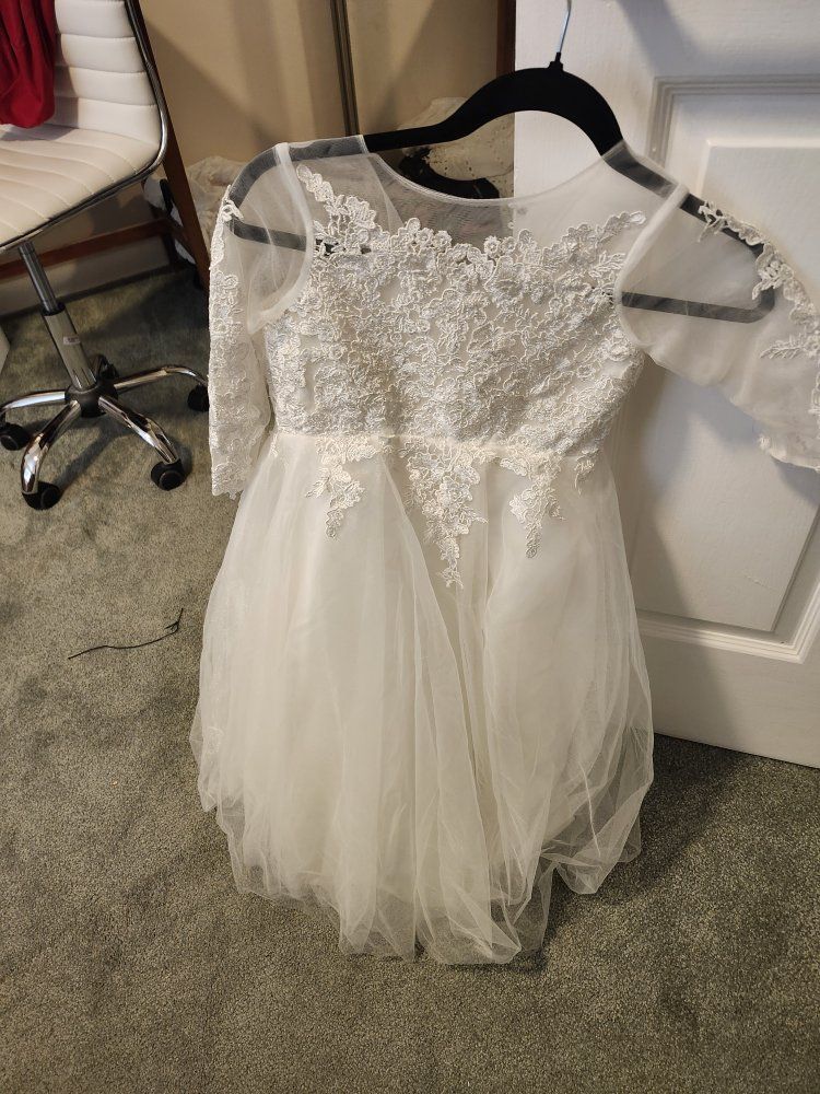 Girls White Lace Tulle Formal Dress Size M - Flower Girl, Pageant, Special Occasion
