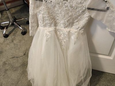Girls White Lace Tulle Formal Dress Size M - Flower Girl, Pageant, Special Occasion