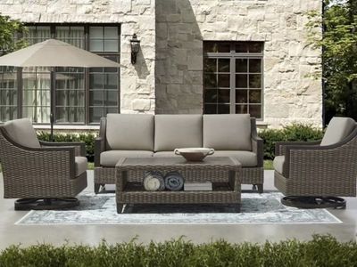 Outdoor Patio Wicker Sofa & Swivel Chairs with Cushions - 4 Piece Set