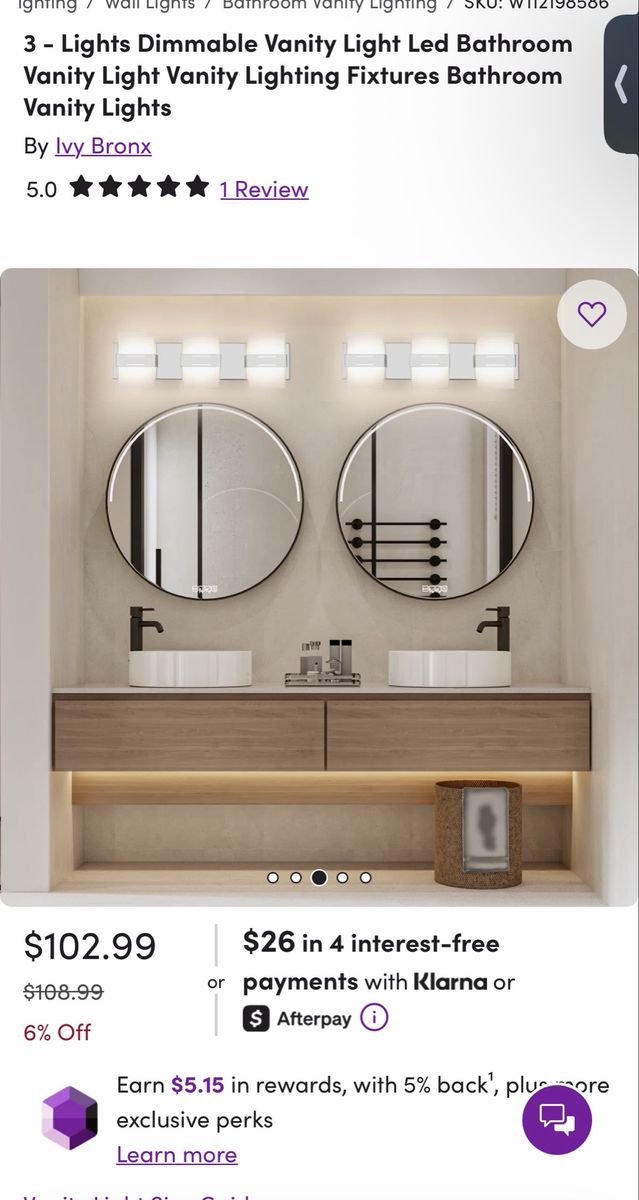 Ivy Bronx Set of 2 Modern 3-Light LED Dimmable Bathroom Vanity Light Fixtures
