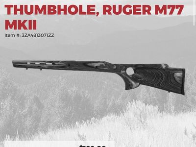 Featherweight Thumbhole Rifle Stock for Ruger M77 MKII - Grey Laminated Wood