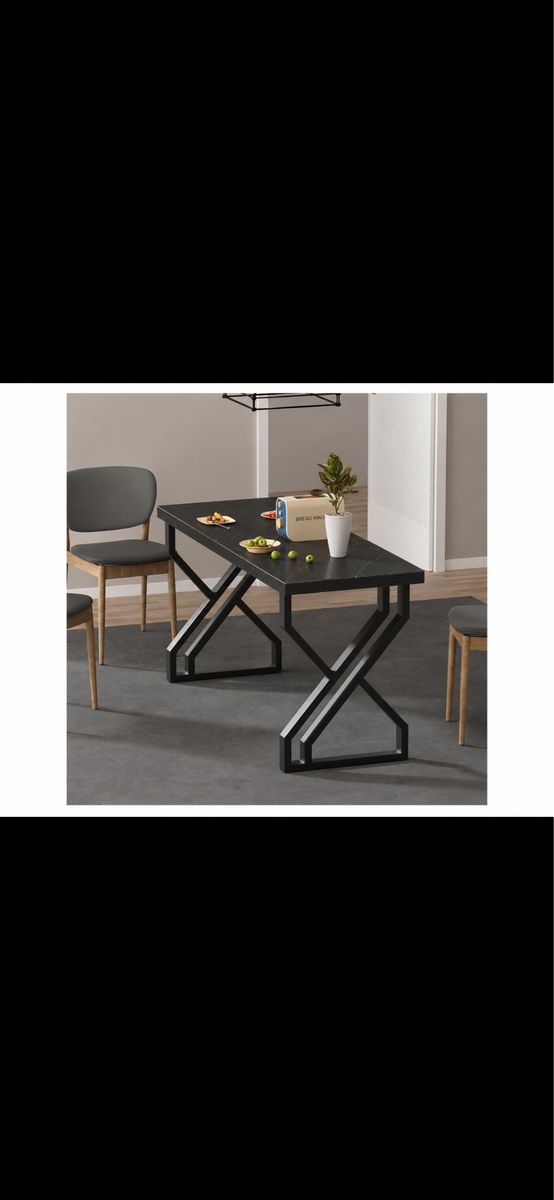 Black Marble Finish, Wood Tabletop and Heavy Duty Metal Legs (new in box)