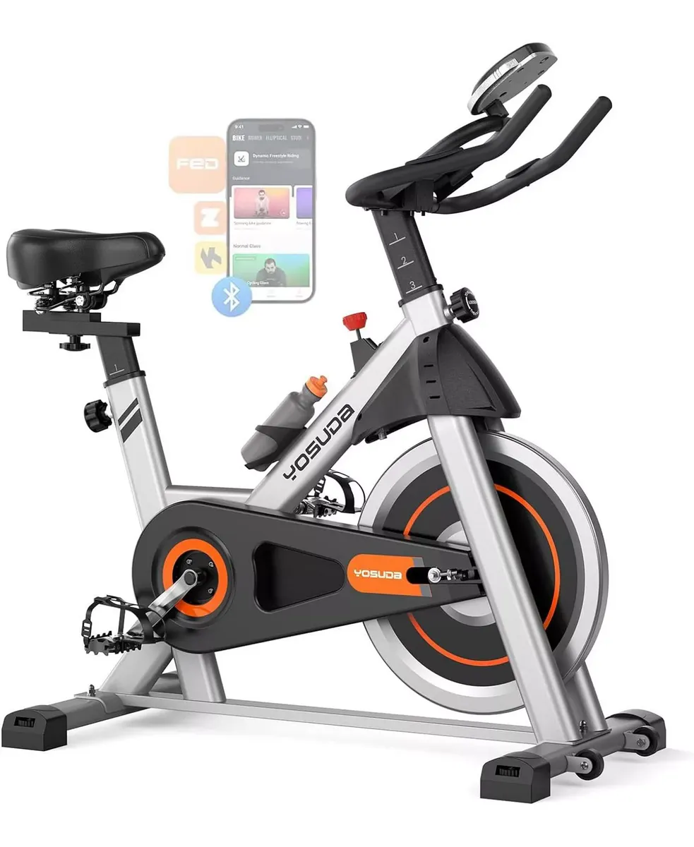 Friction 1.0 Stationary Bike, 300lb Capacity Brake Pad Exercise Bike with App, Tablet Holder and Fitness Course