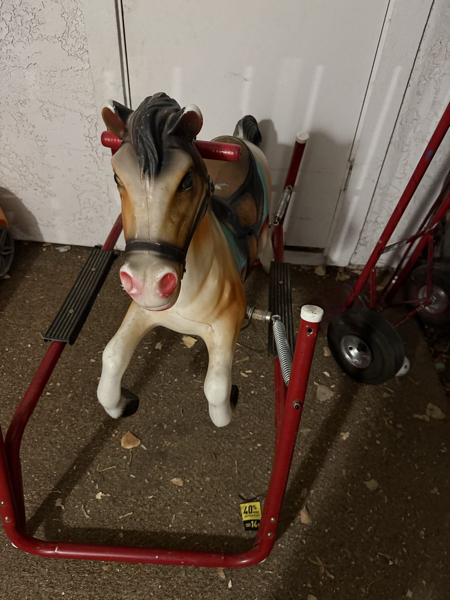 Vintage Spring Riding Horse Toy with Red Metal Frame