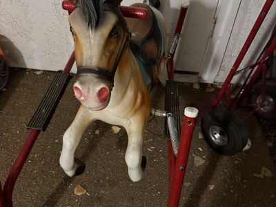 Vintage Spring Riding Horse Toy with Red Metal Frame