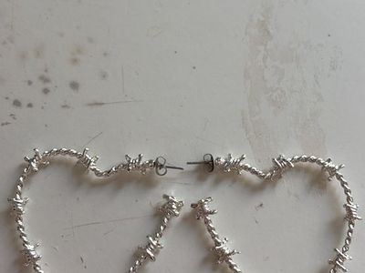 Silver Tone Barbed Wire Heart Hoop Earrings
