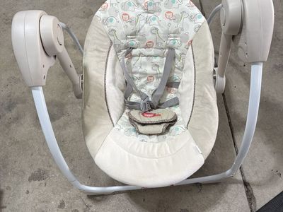 Portable Baby Swing with Animal Print Fabric, Harness, and Music Controls