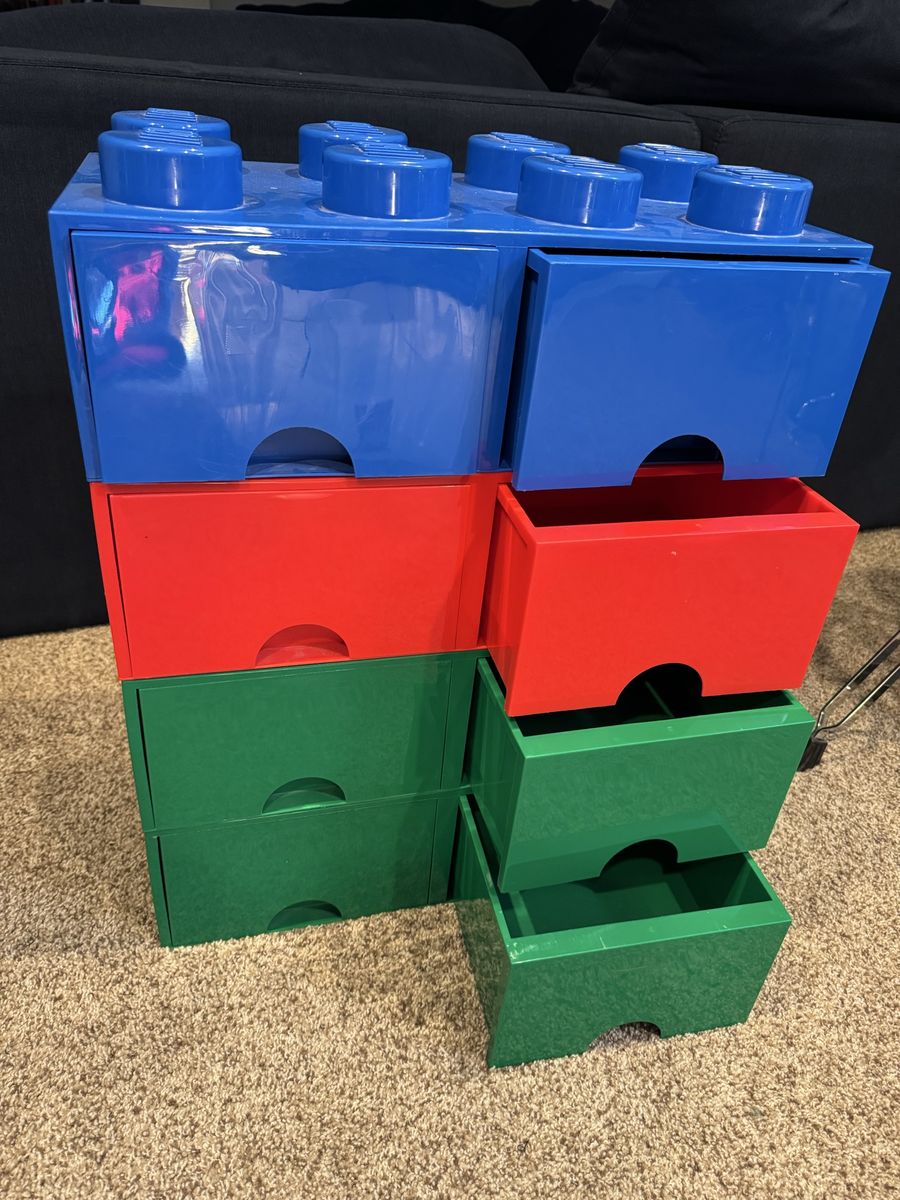 LEGO Brick Drawer Storage Box Set - Blue, Red, Green and Green Stackable Organizers