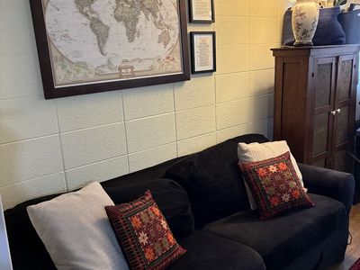 Black Velvet-Covered Couch + Extra Couch Cover!
