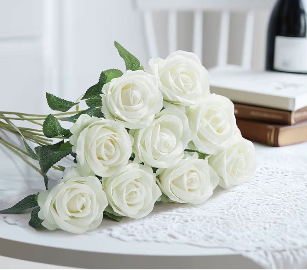 100 Pcs Fake Velvet Silk White Roses Artificial Flowers Bulk Wedding Decor