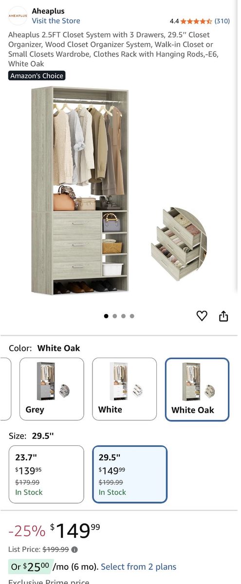 Closet system with 3 drawers
