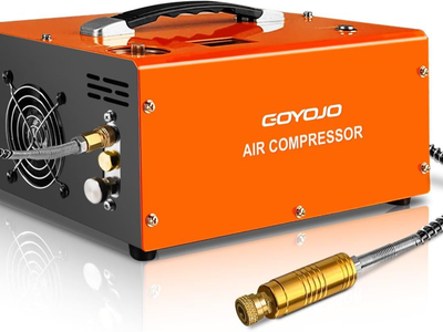 GOYOJO PCP Air Compressor, Max 4500 PSI / 300 Bar, Fast Fill for Airguns or Paintball Tank, Auto Shut-Off, Dual Power