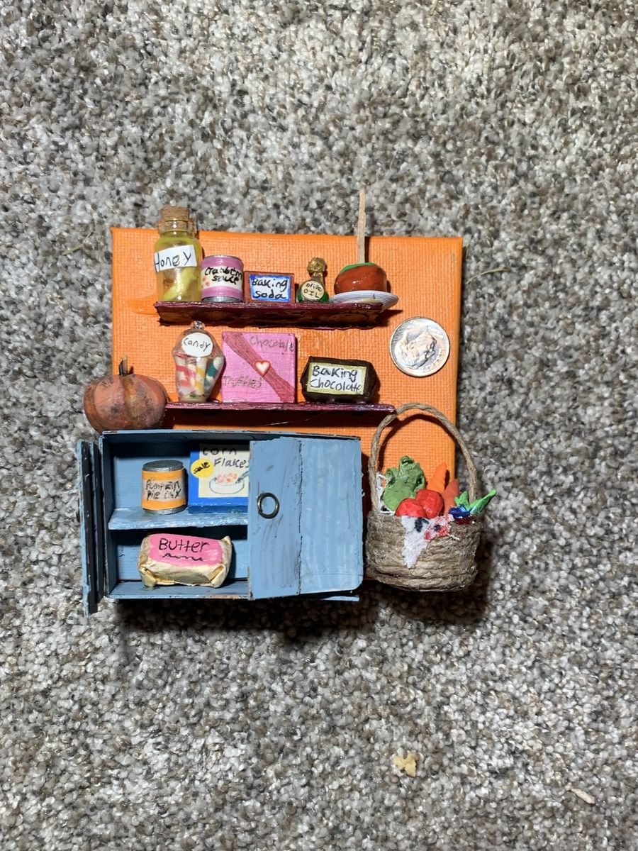 Handcrafted Miniature Kitchen Scene Wall Art - Folk Art Dollhouse Decor