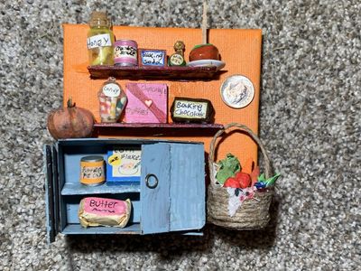 Handcrafted Miniature Kitchen Scene Wall Art - Folk Art Dollhouse Decor