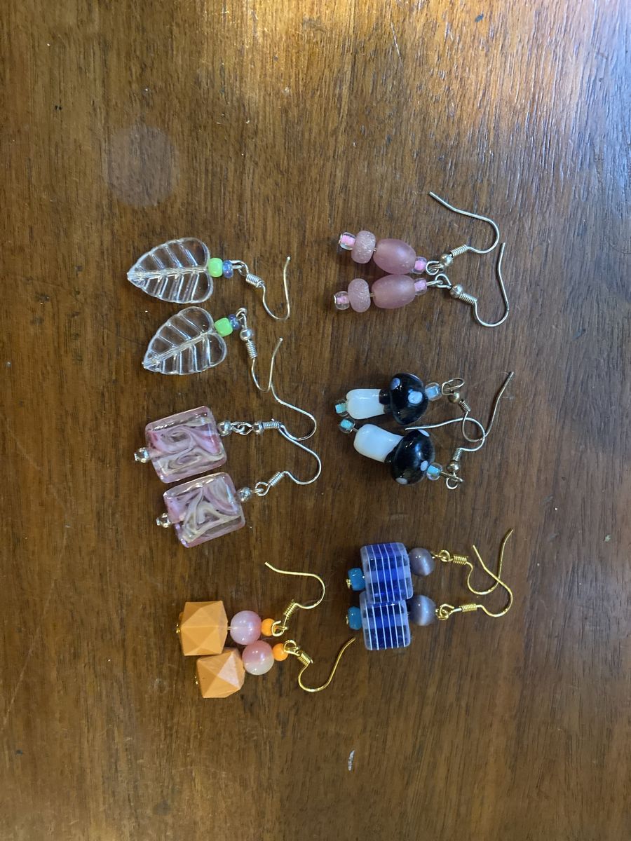 Assorted Handmade Glass and Beaded Drop Earrings Lot of 6 Pairs