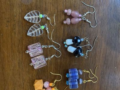 Assorted Handmade Glass and Beaded Drop Earrings Lot of 6 Pairs