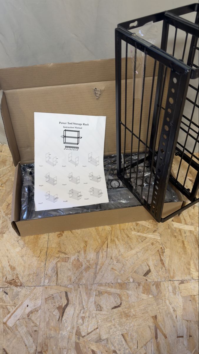 Black Metal Power Tool Storage Rack - New, Unused Garage Organizer