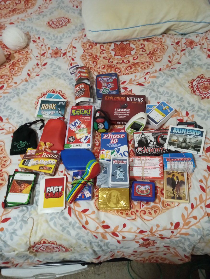 Large card Lot: Exploding Kittens, Phase 10, Rook, Battleship, spoons & More
