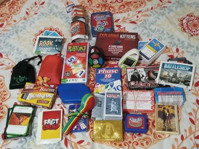 Large card Lot: Exploding Kittens, Phase 10, Rook, Battleship, spoons & More