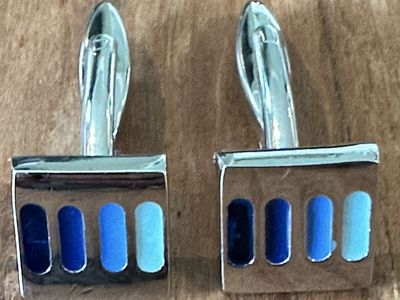 Vintage Geometric Blue Enamel Cufflinks