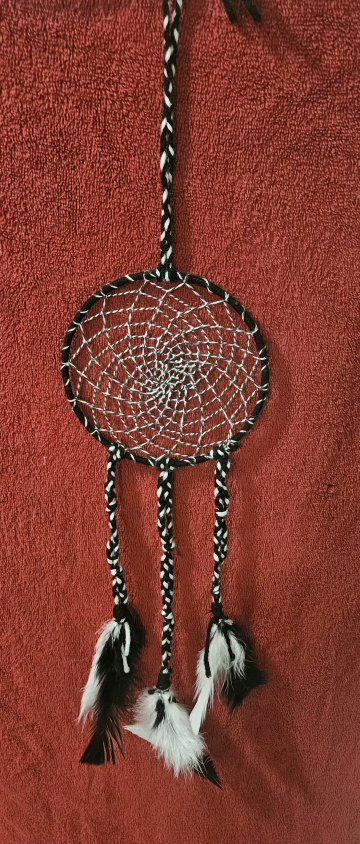 Handmade Black & White Dream Catcher with Feathers - Wall Hanging Decor