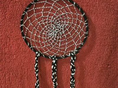 Handmade Black & White Dream Catcher with Feathers - Wall Hanging Decor