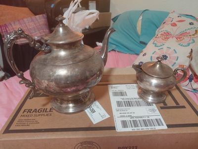 Vintage Silver-Plated Teapot and Creamer Set with Crown Hallmark Stamp