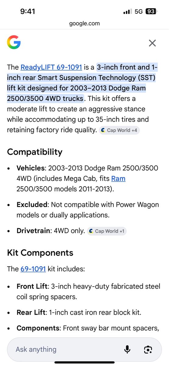 Readylift leveling kit 2003-13 Dodge Ram 2500/3500