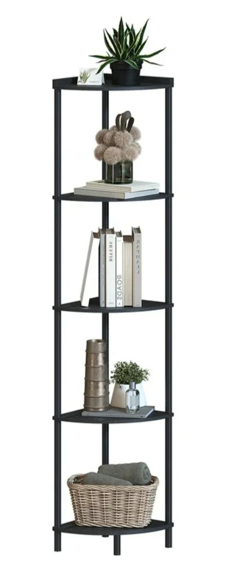 New Assembled SUNMORY 5-Tier Industrial Corner Shelf Stand, 65" Corner Bookcase Display Shelves