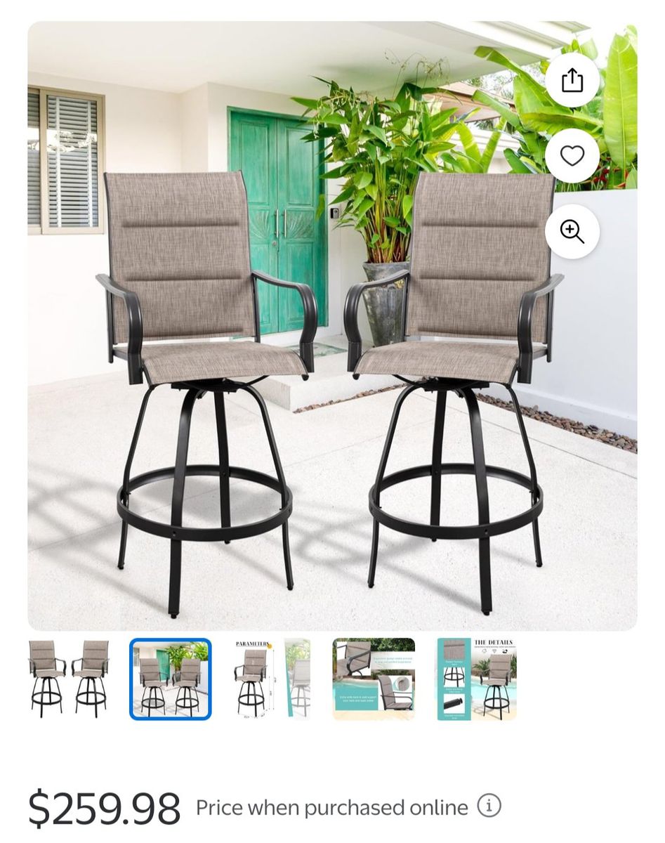 NEW IN BOX Set of 2 Outdoor Swivel Bar Stools