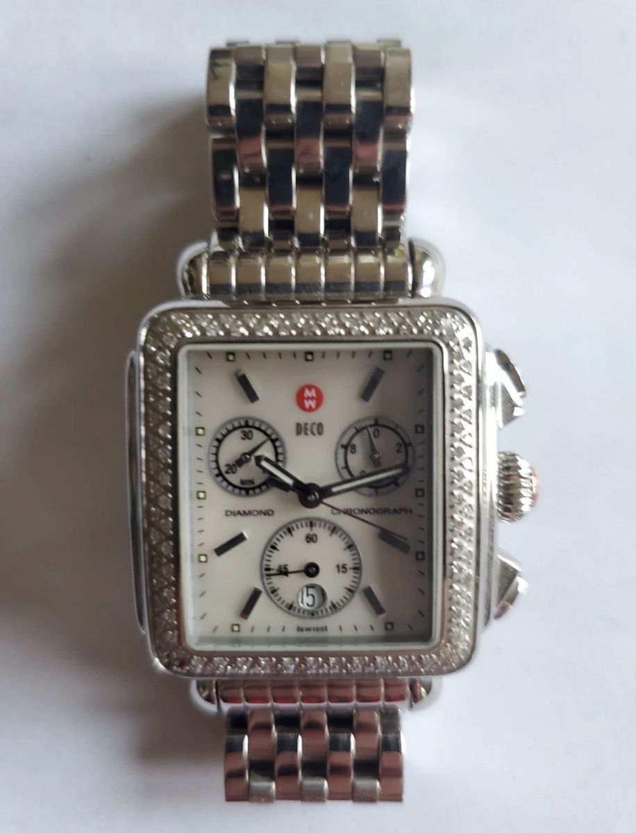 Michele Deco Diamond Chronograph Watch w/ Auth Card + Extra Strap