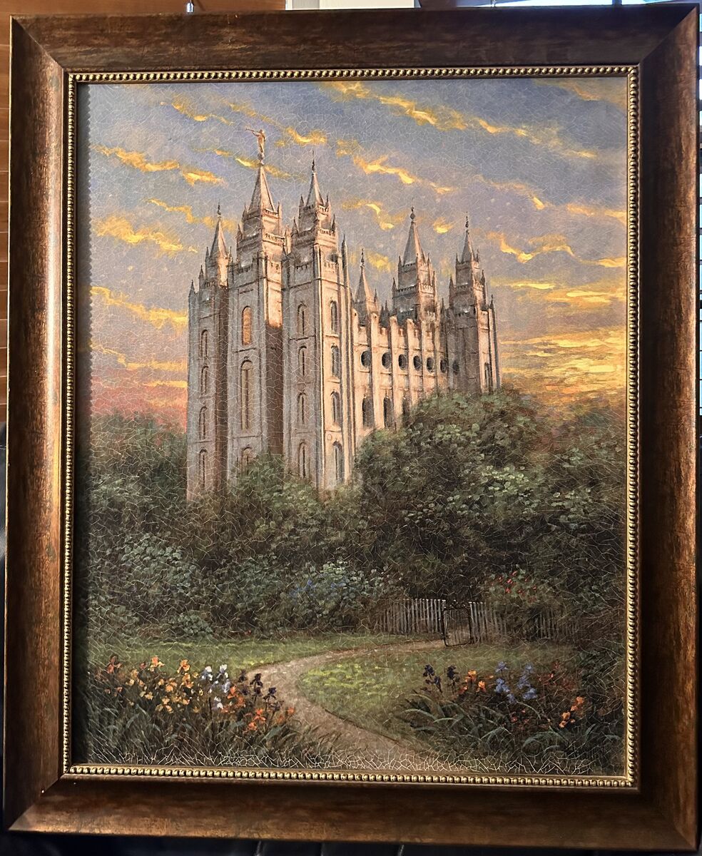 Stunning LIMITED EDITION “Gate To Heaven” Salt Lake Temple Glicee/Artwork On Canvas W/ Gorgeous Walnut Frame!!