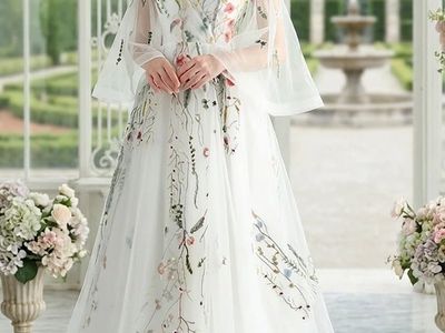 JuneBridals Floral Embroidered Off-Shoulder Wedding Dress with Chapel Train - Size 18W