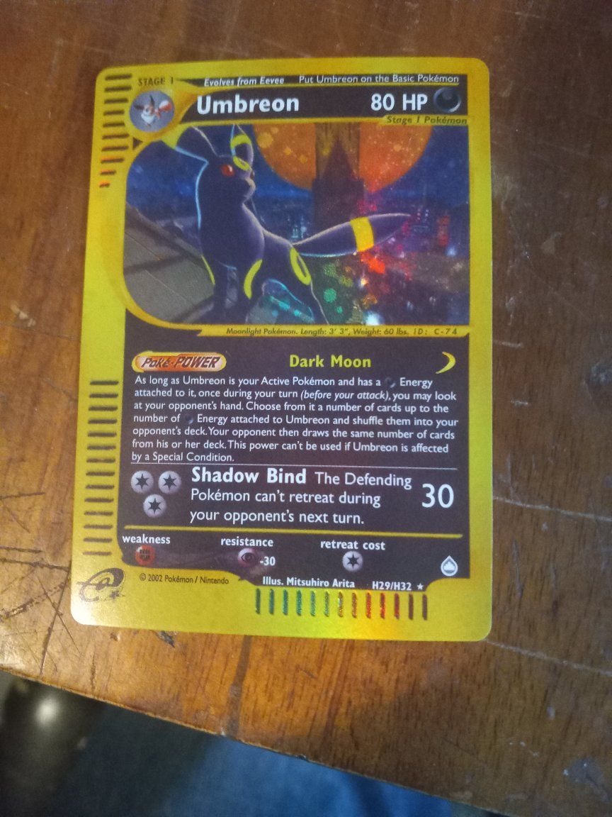 2002 Pokemon Nintendo Umbreon H29/H32 Holo Rare Eevee Evolution Dark Moon Shadow Bind TCG Card