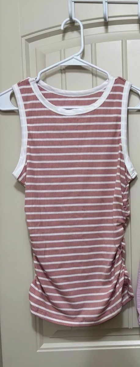 Pink and White Striped Ruched Tank Top S/M NEW