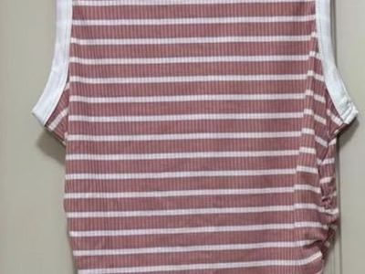Pink and White Striped Ruched Tank Top S/M NEW