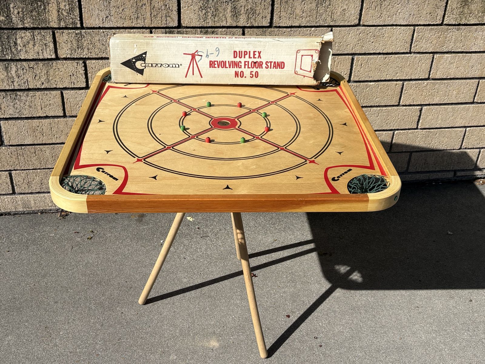 Vintage Carrom board with carrom swivel stand! Mid century game, checkers